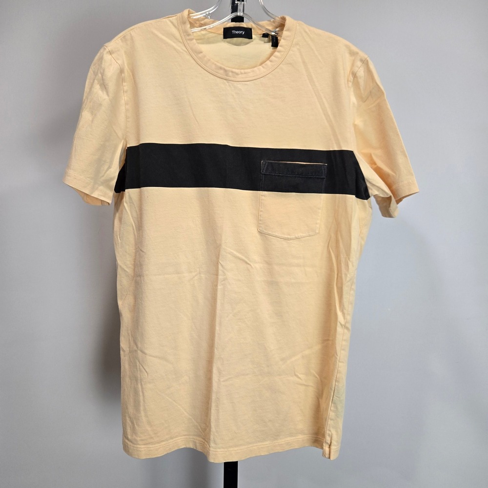 Theory Men Stripe Pocket T Shirt Peach Black‎ Cotton Med Graphic Street Classic